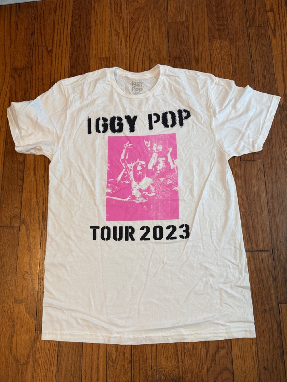 Iggy Pop Tour 2023 White T-Shirt with Pink Graphic
